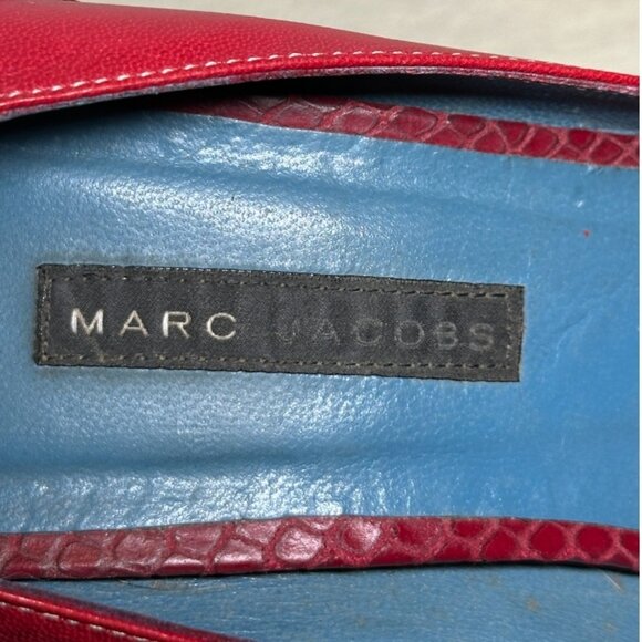 Marc Jacobs Red Leather & Suede Peep-Toe Pumps – Size 8.5 - Picture 15 of 16